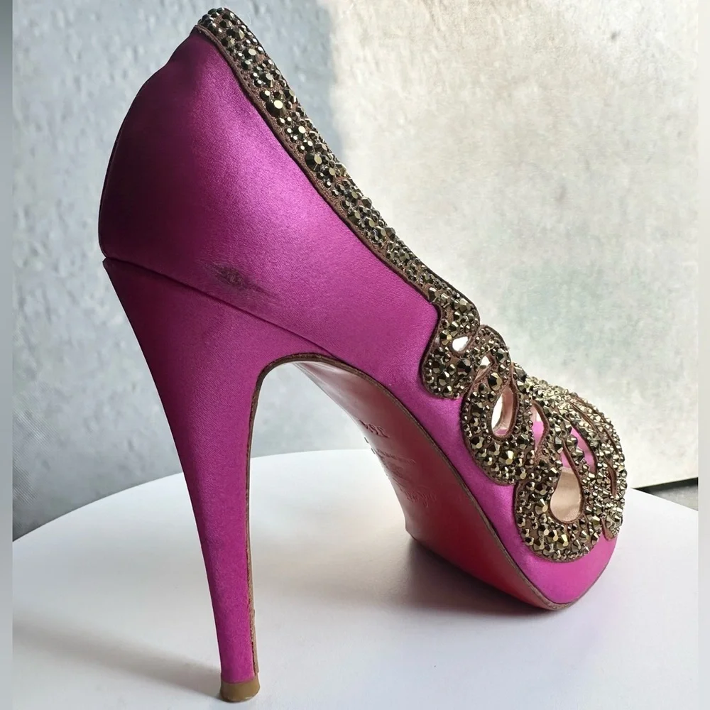 🌺CHRISTIAN LOUBOUTIN 👠 Beaute Strass Pink Pumps Size: 36.5 - Picture 9 of 15